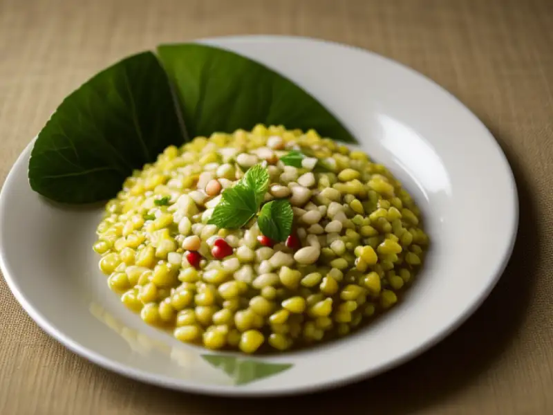 Groente-khichuri met grenadijnbladeren