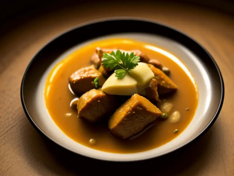 Gulai bebek, pato cozido com pimentas verdes e cúrcuma