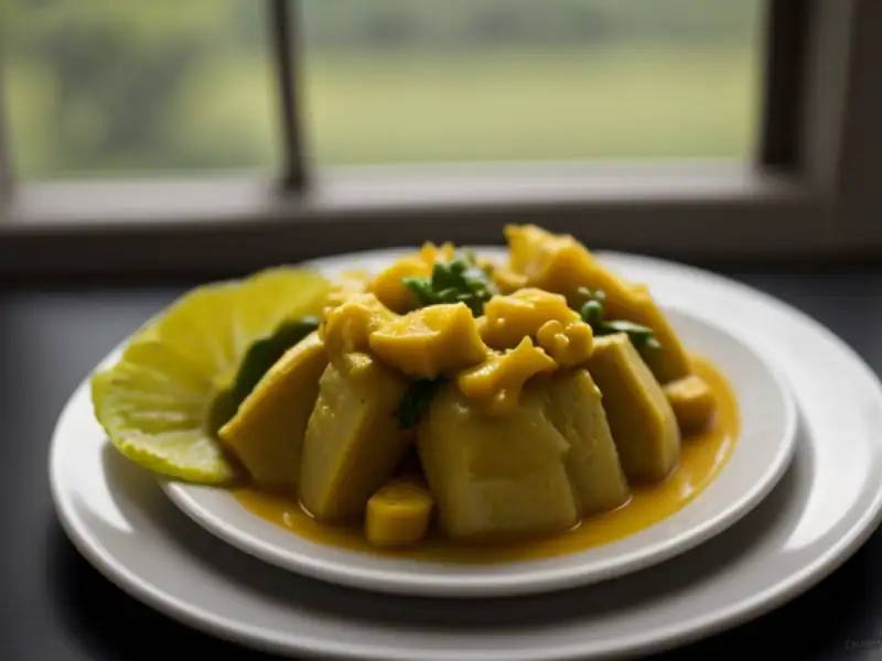 Gulai padeh com folhas de mandioca