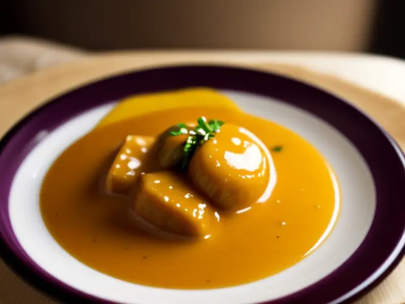 Gulai pagar puri com carne e berinjela
