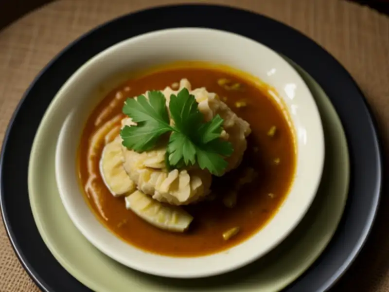 Gulai pisang no leite de coco com peixe seco