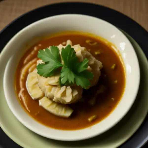 Banana curry with coconut milk and dried fish