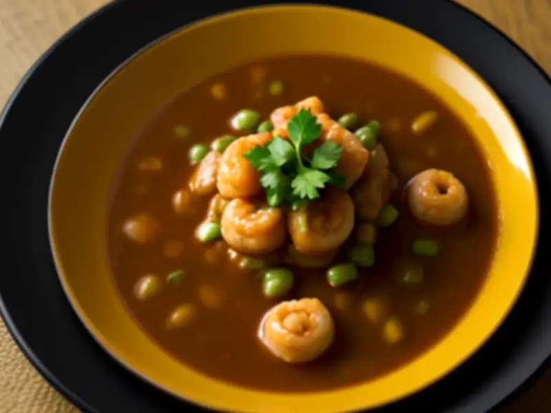 Gulai ridiak com carne e feijão seco