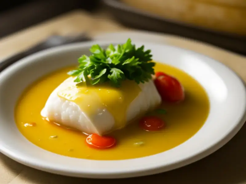 Cod and vegetables baked in parchment paper