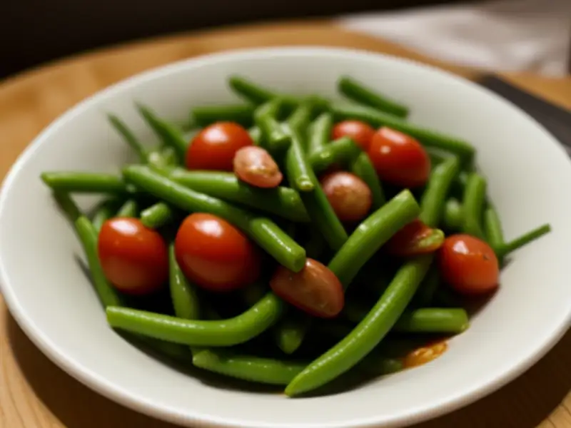 Insalata di fagiolini e pomodori con aglio