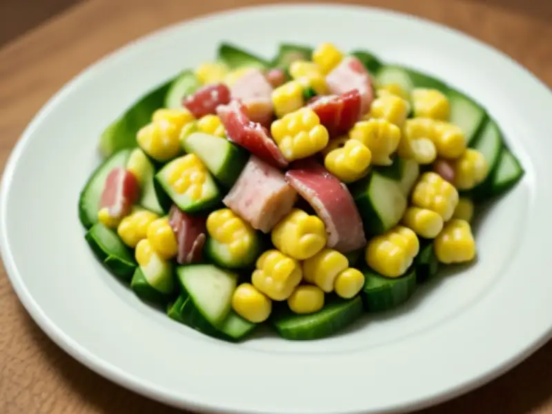 Insalata di mais con cetrioli e prosciutto di tacchino