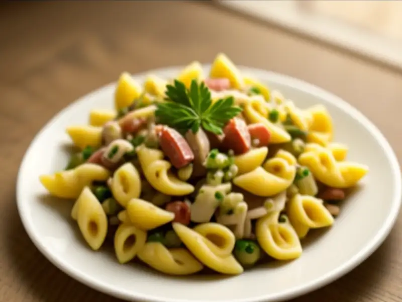 Insalata di pasta con sgombro e prosciutto crudo