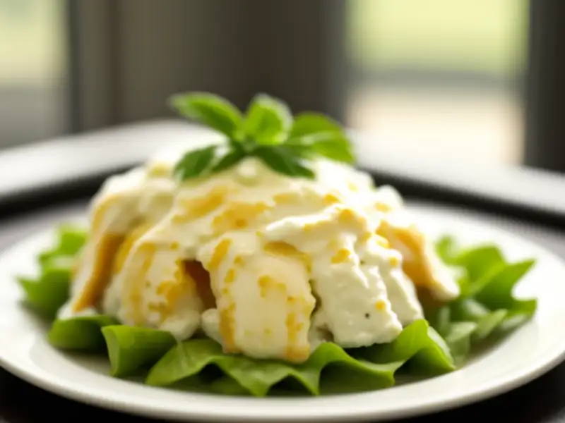 Insalata di tacchino affumicato, pomodori e salsa a base di formaggio fresco