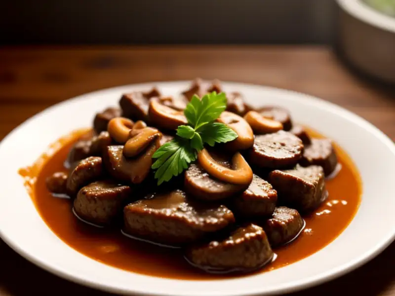 Kalfsvlees met curry, champignons en room