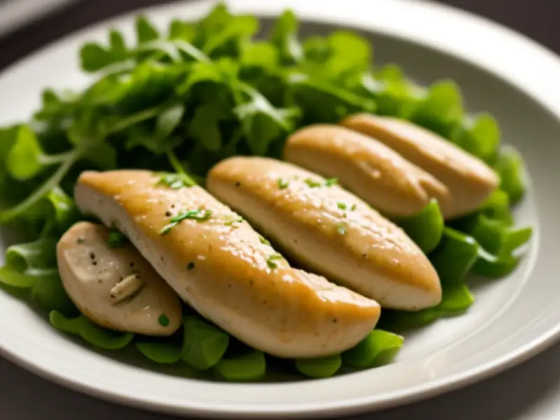 Kip- en paddenstoelen salade