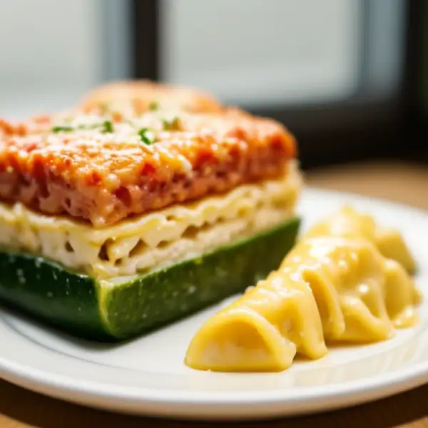 Courgettes lasagne, bereid in de magnetron