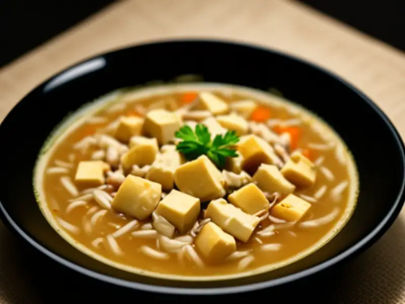 Macarrão de arroz vegetariano com curry vermelho e leite de coco