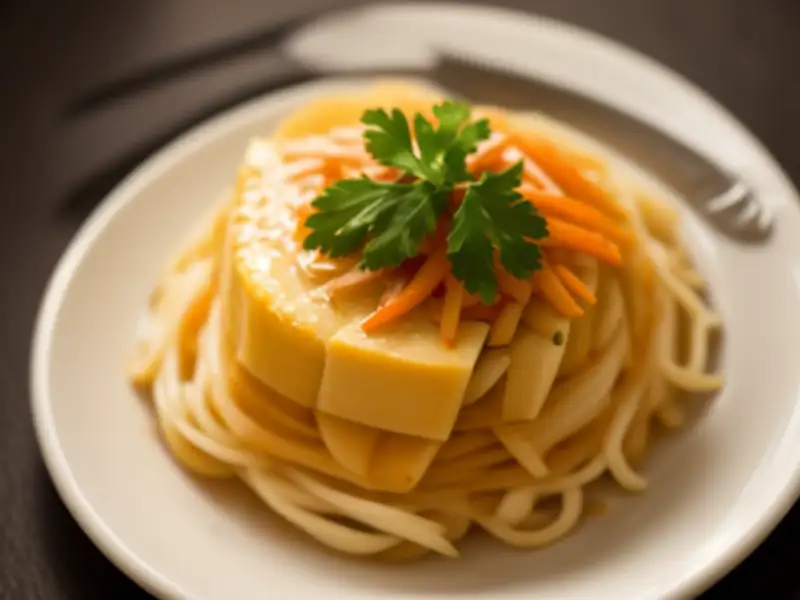 Macarrão de arroz salteado com tofu e castanha-de-caju