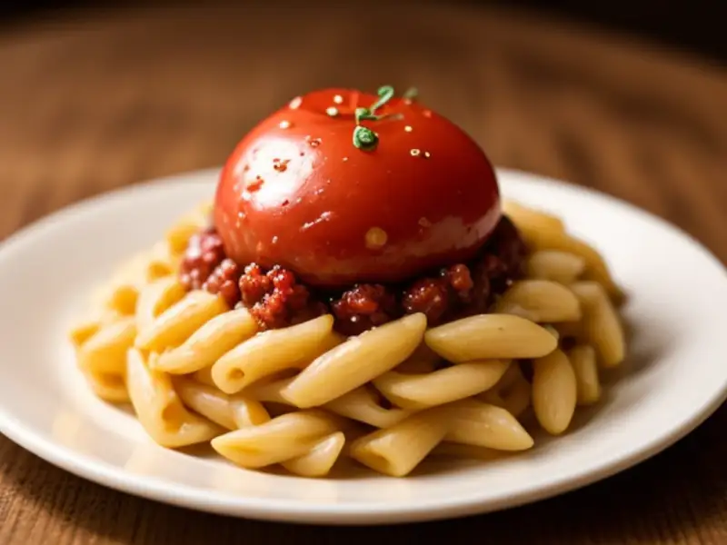 Macarrão com carne moída e tomate
