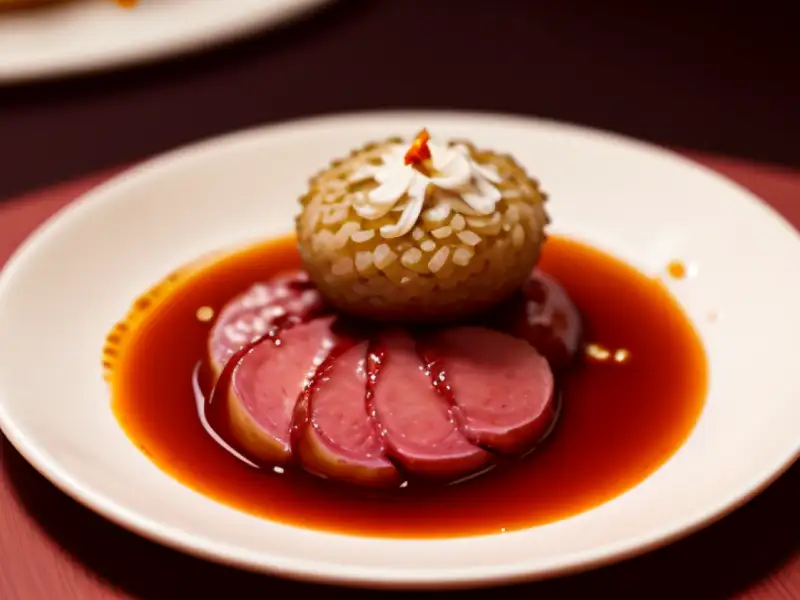 Pato ao vinho Raboso com cogumelos silvestres sobre polenta