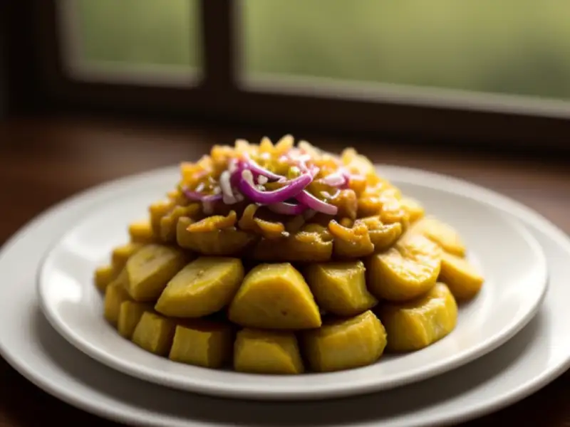 Mangú dominicano com cebolas fritas