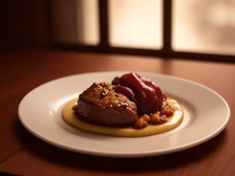 Manzo con salsa di noci e uva passa
