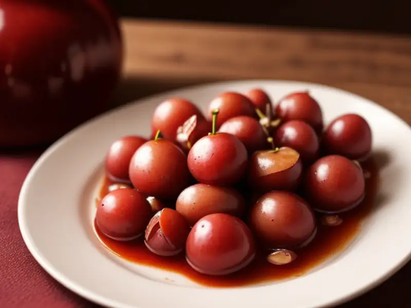 Marinated garlic in red wine vinegar and plums