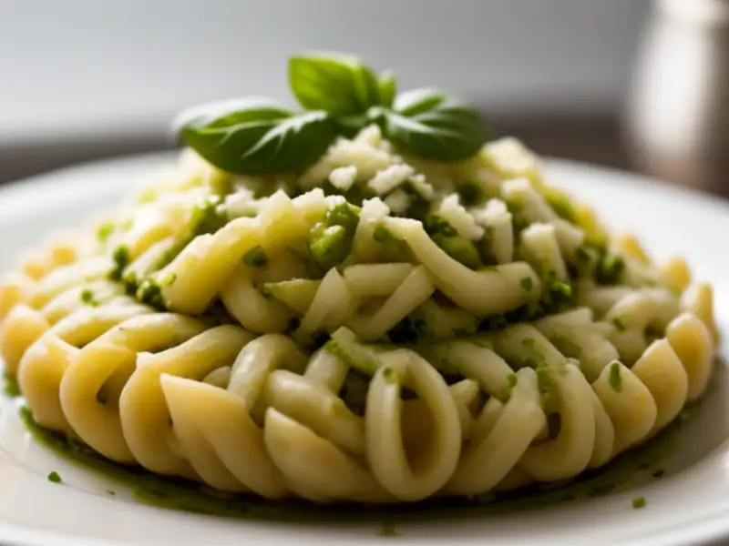 Massa ao pesto com legumes e carne moída