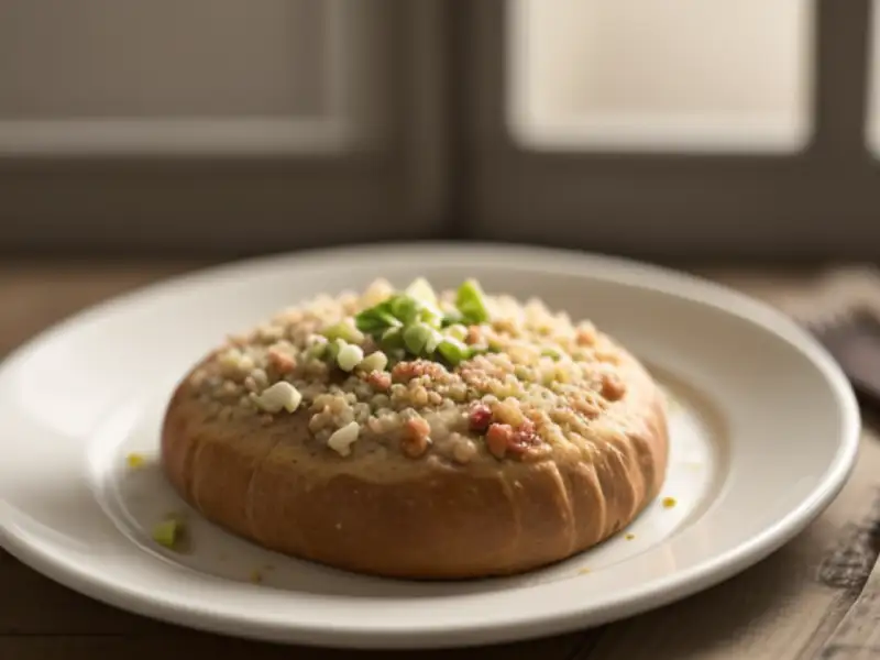 Migas com pancetta, alho e uva