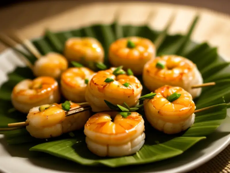 Nem lụi de Huế sur brochettes de citronnelle