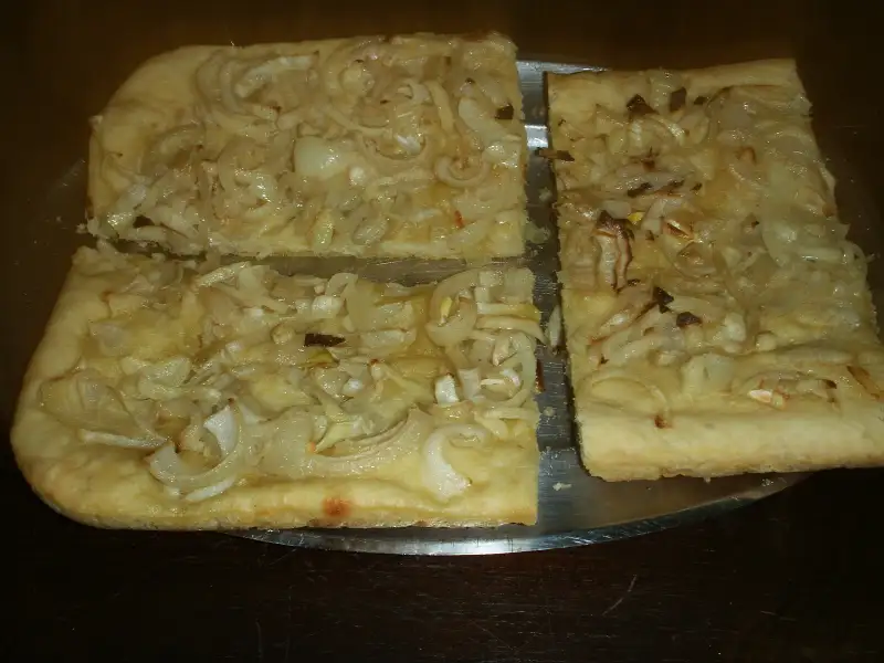 Thin and soft onion focaccia