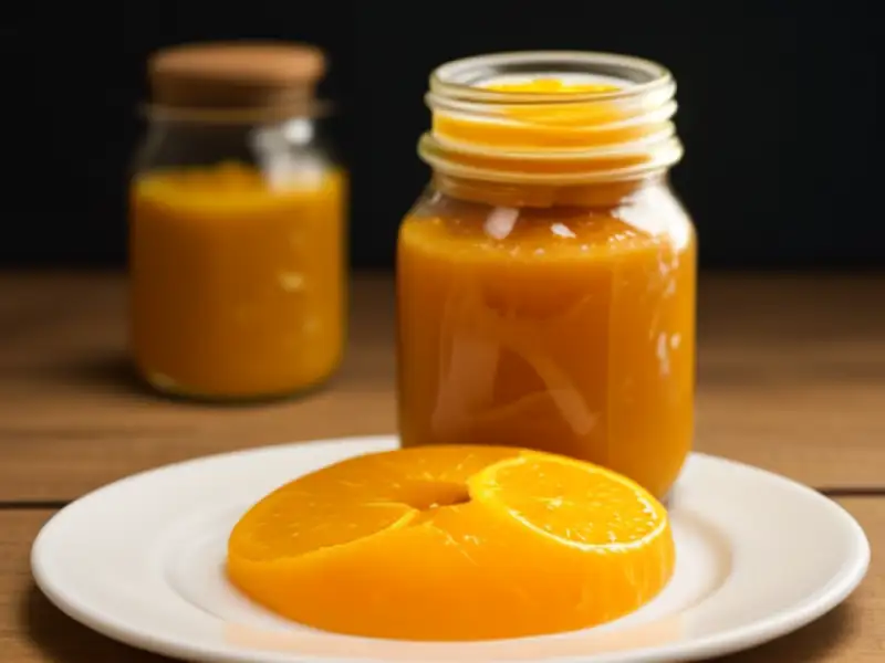 Orangengranatapfelmus in einem Topf