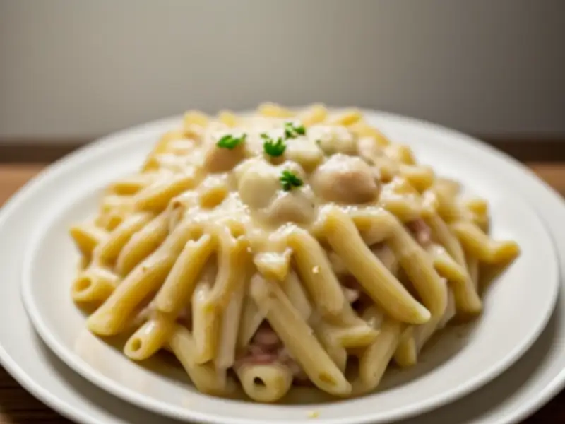 Ham and mushroom pasta gratin