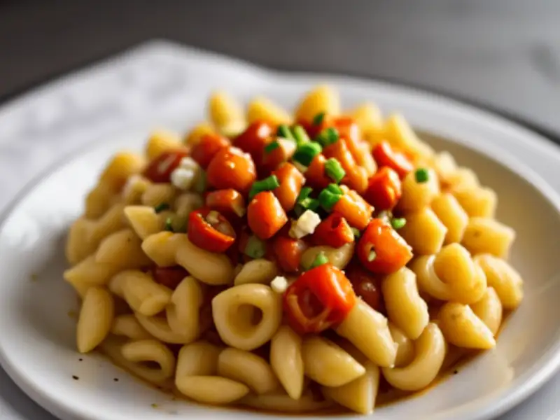 Pasta saltata con feta e peperoncino