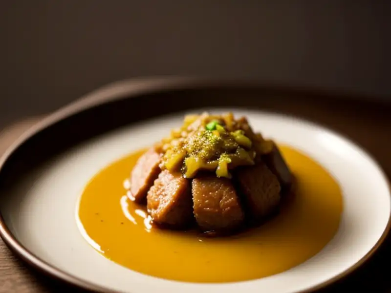 Pato salteado ao curry com óleo de coco