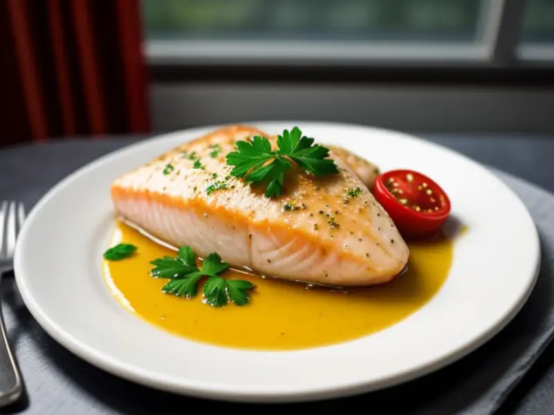 Peixe assado com salsa, alho e tomate