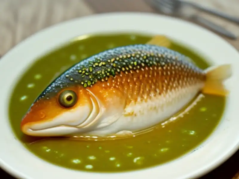 Peixe frito com farinha e ervas frescas