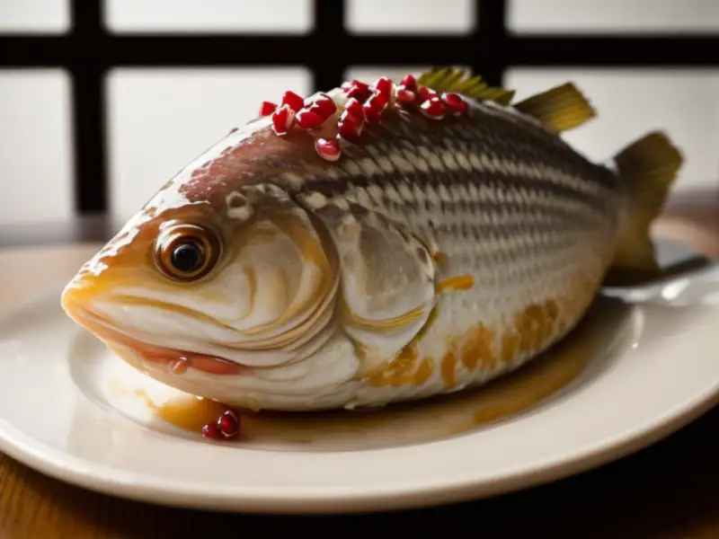 Peixe frito com cebola e romã