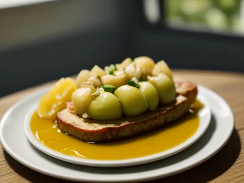 Pfannengericht mit Erdäpfeln, Forelle und Bohnen