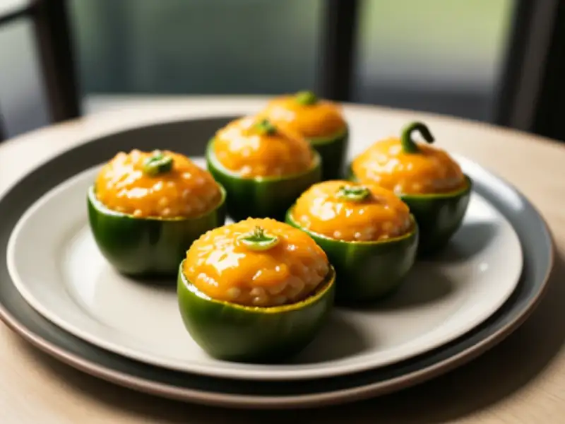 Pimentas recheadas empanadas, bajji crocante