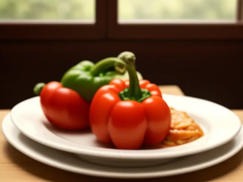 Pimentões e cebolas cozidos no tomate