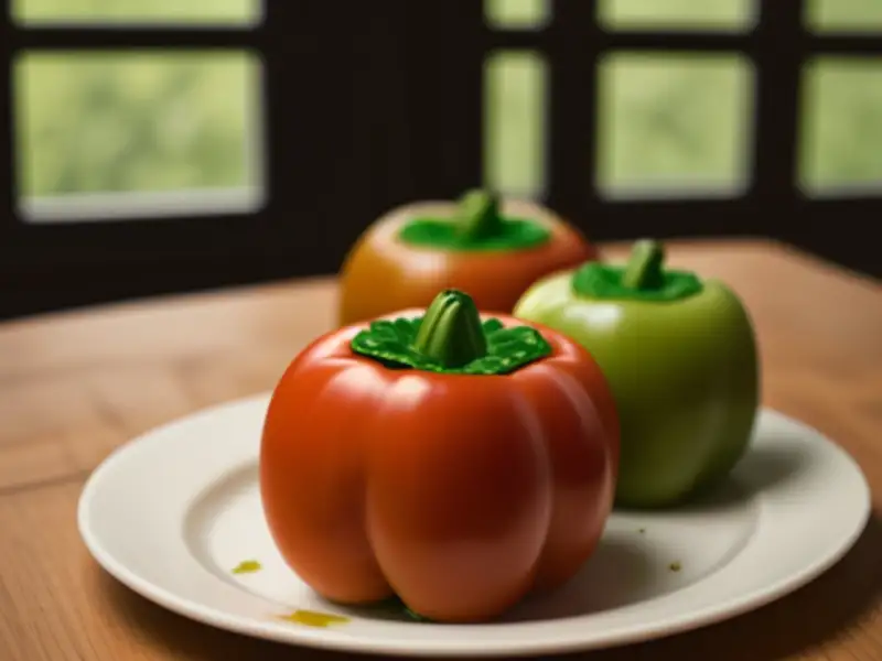 Pimentões recheados com arroz ao molho de tomate