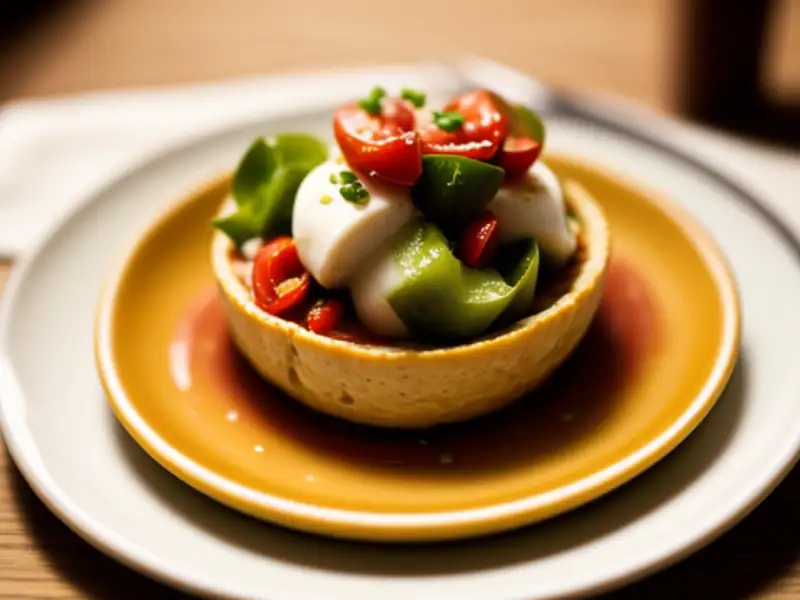 Pintxo de alcachofra com bacon, tomate e piquillos