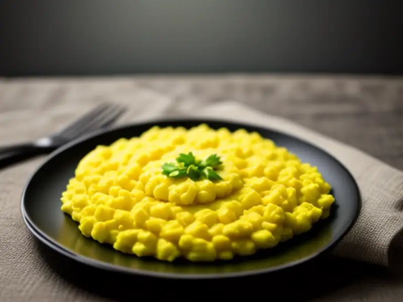 Roerei met ui en groene peper