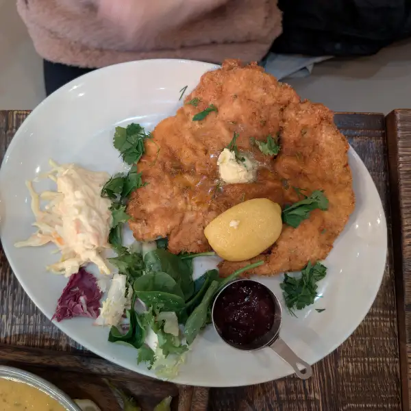 Plain schnitzel seasoned with paprika and lemon