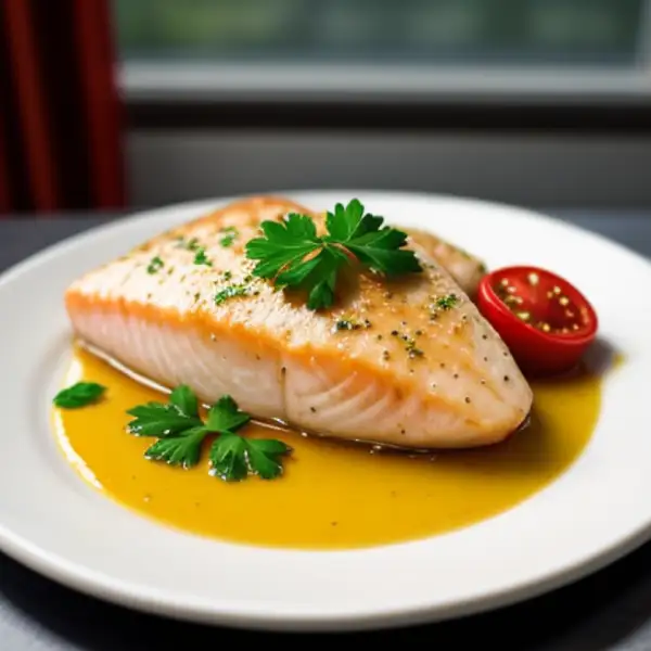 Fisch aus dem Ofen mit Petersilie, Knoblauch und Tomate