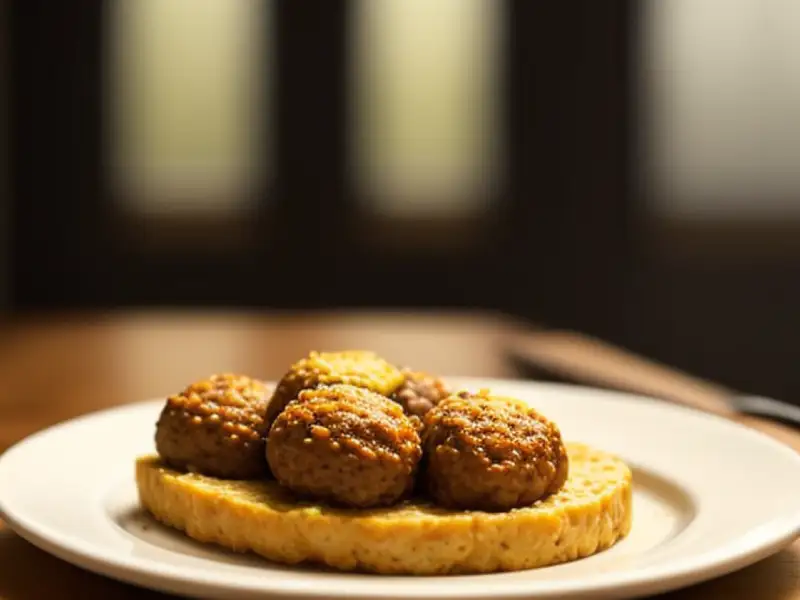 Polpette di Berlino, mele e cipolle in salsa