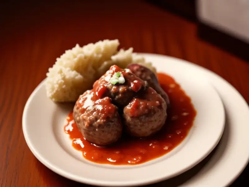 Polpette di bisono con erbe, cotte in una salsa a base di soia