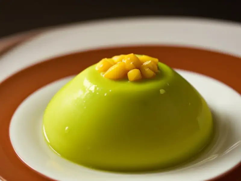 Pudding à la mangue verte, acidulé, épicé et sucré