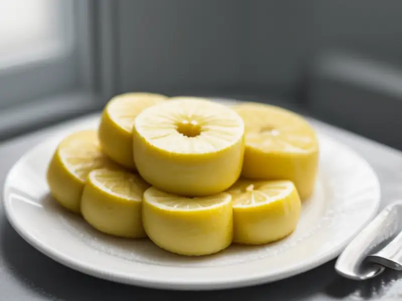 Quadradinhos de banana com limão e açúcar de confeiteiro