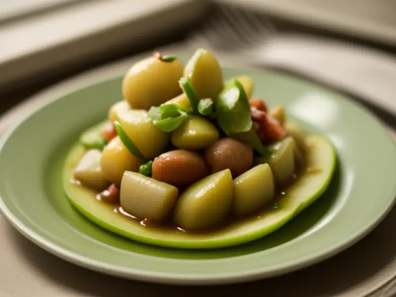 Ragoût de poires, haricots verts et lard