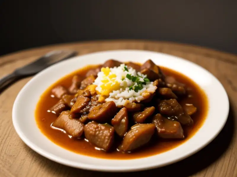 Ragoût de viande de chèvre avec des oignons