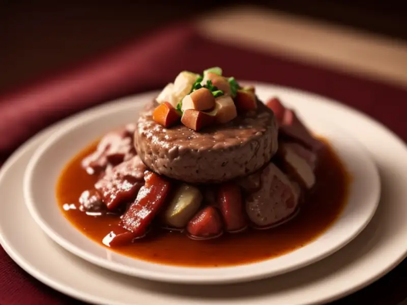 Ragu de cavalo e boi ao vinho tinto com pecorino