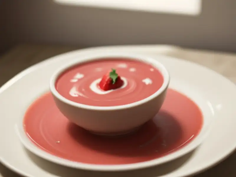 Rhubarb, strawberry, and vanilla soup