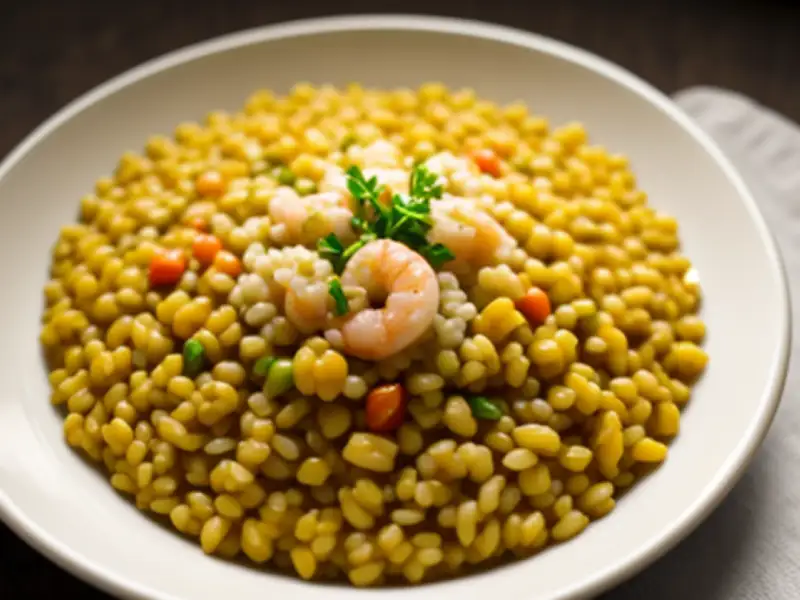 Rice pilaf with shrimp and lentils